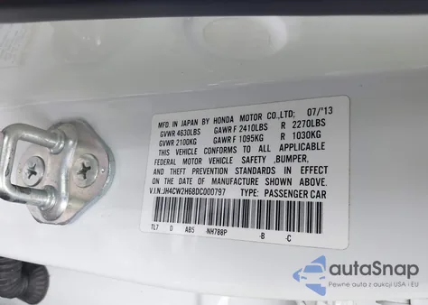 2013 Acura Tsx 2.4 from USA, damaged, VIN JH4CW2H68DC000797